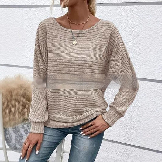 Loose fit pullover shirt women khaki color polyester blend comfortable crew neck design
