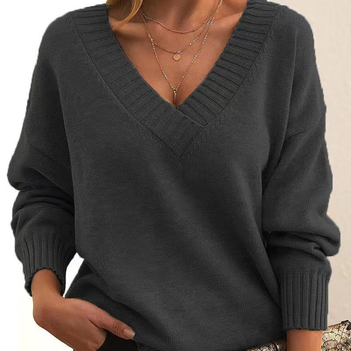 Women’s V-Neck Sweater   Cozy Loose Knit for Autumn &amp; Winter