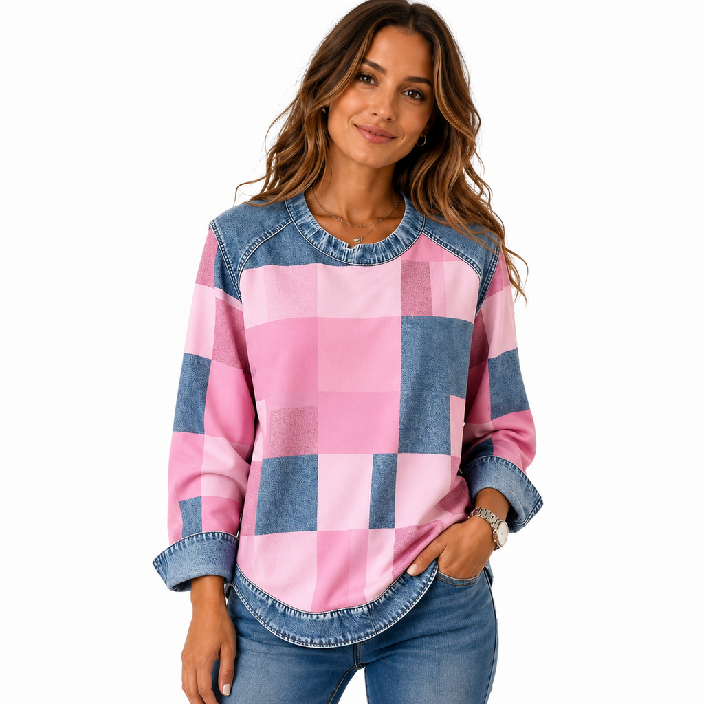 Denim Patchwork Sweatshirt Women – Relaxed Urban Style