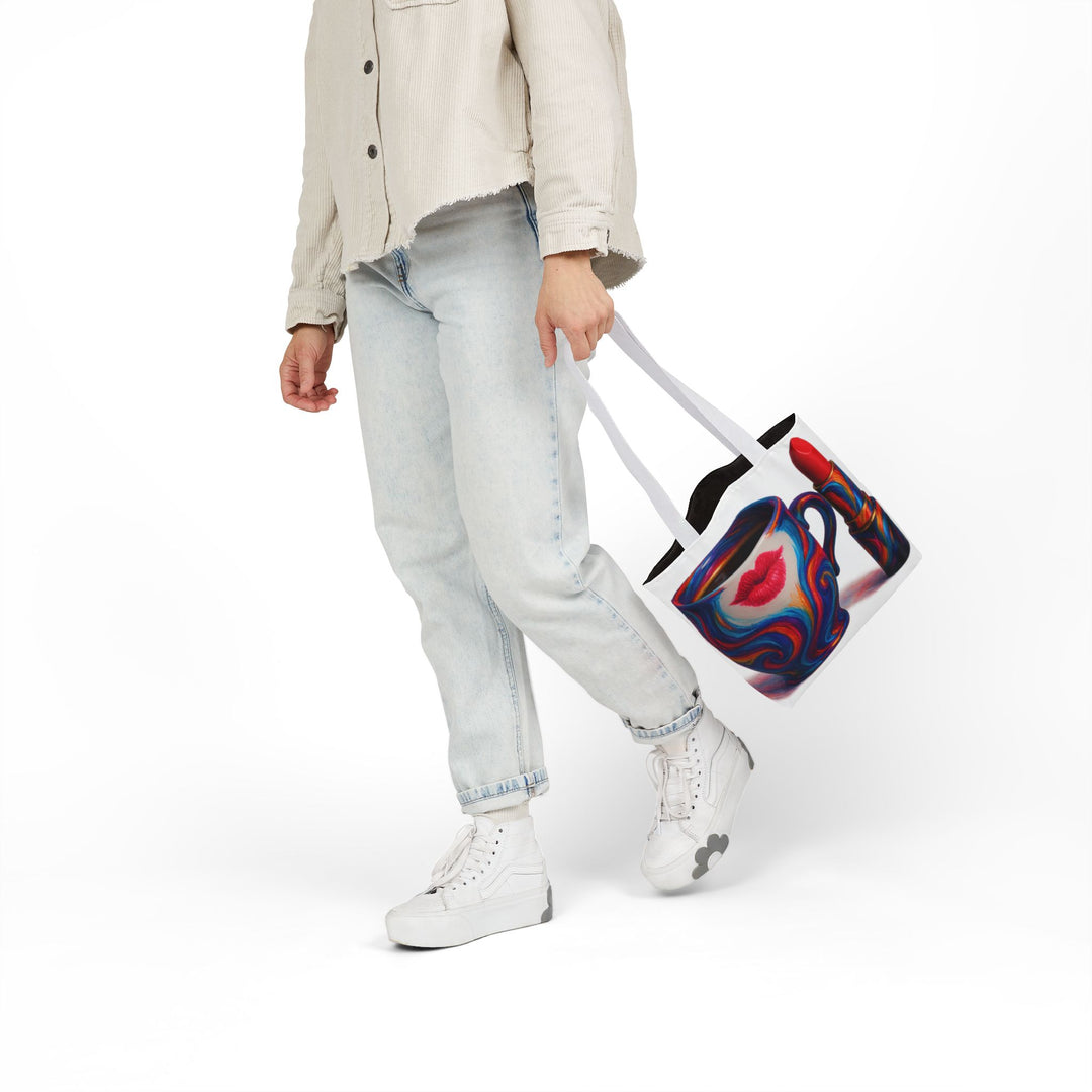 Travel tote bag with black lining and all-over print for light packing and essentials