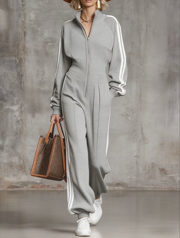 Retro women tracksuit full body view minimal urban background