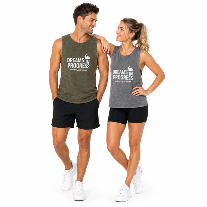 Motivational tank top for summer workouts with soft cotton look and clean front print
