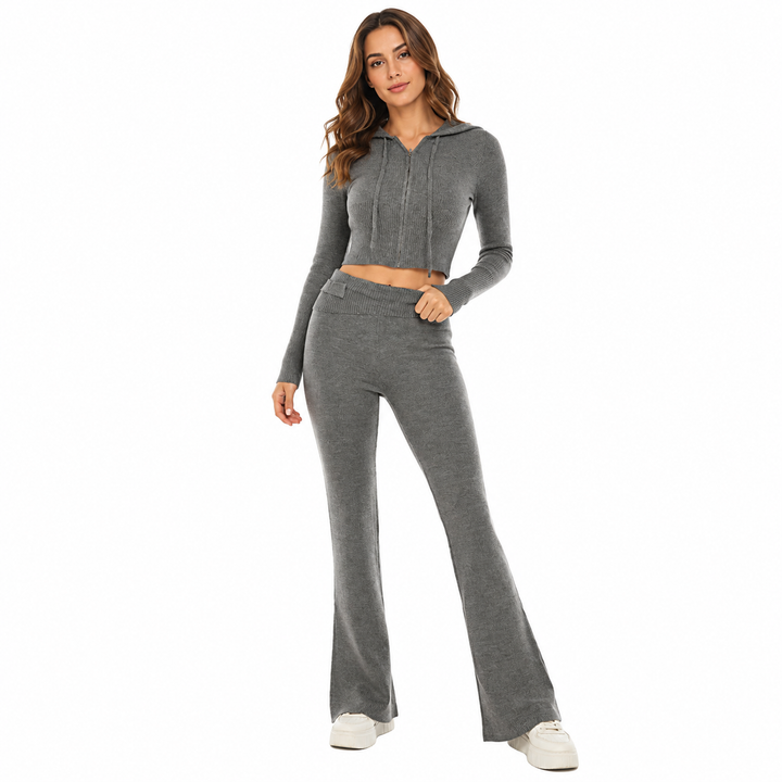 Women’s cozy lounge outfit with zip hoodie and easy pull-on pants