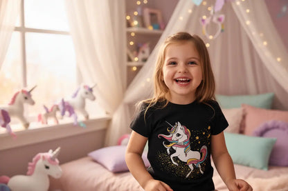 unicorn graphic kids t shirt front view soft cotton fabric daily wear