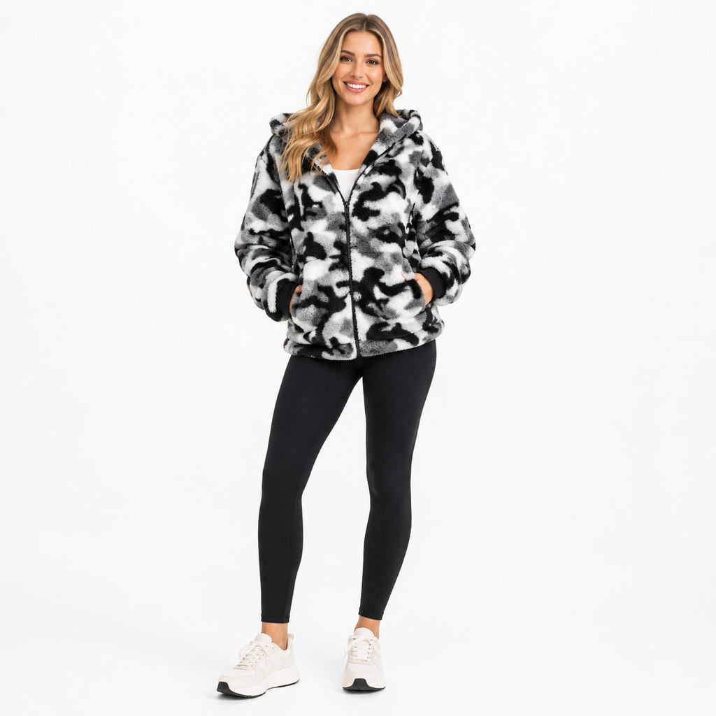 Womens Camo Zip Up Hoodie – Fuzzy Cozy Everyday Comfort