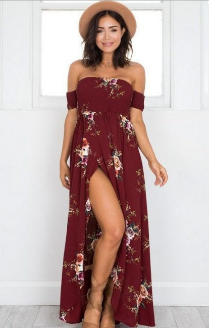 Boho Off Shoulder Long Dress Women Beach Summer Elegant Fit