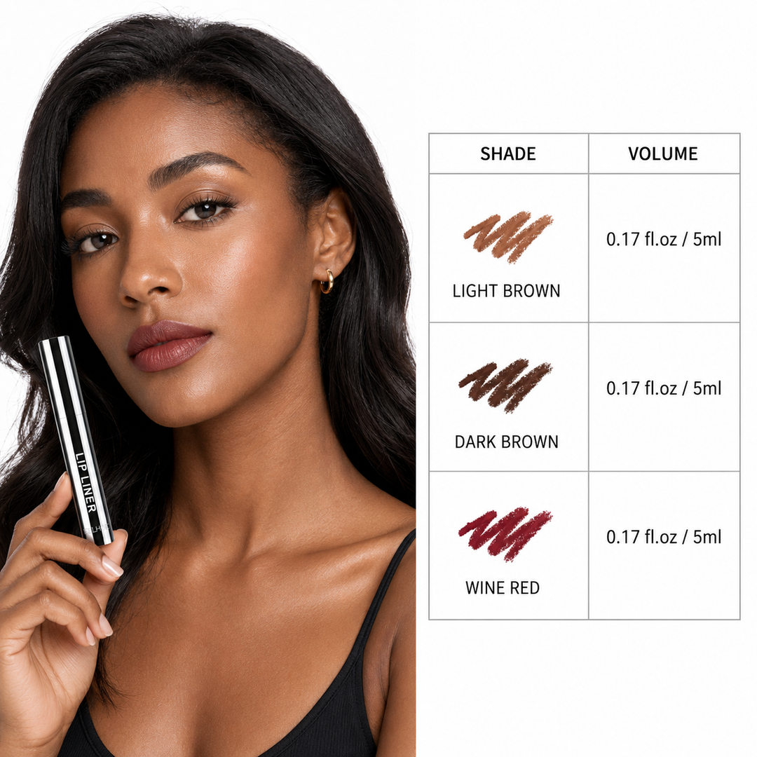 All three waterproof lip liner shades in Light Brown, Dark Brown and Wine Red for versatile natural and bold daily lip looks.
