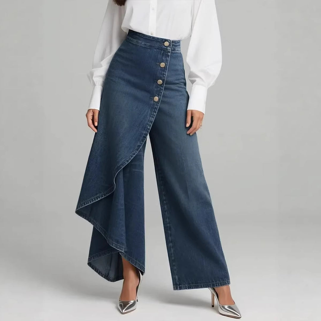 fashionable wide leg faux jeans women relaxed fit silhouette