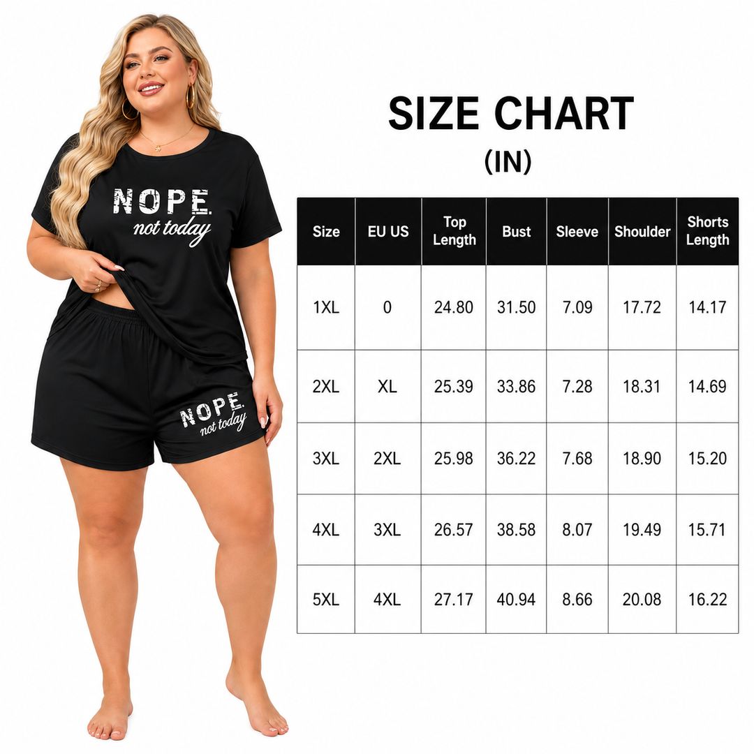Women plus size shorts pajama set in breathable polyester spandex blend for hotel stays, home comfort and easy lounging times