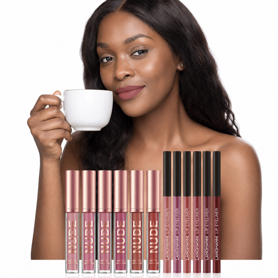 Waterproof lipstick set containing six matte liquid lipsticks and six lip liners for versatile all-season makeup and gifting.
