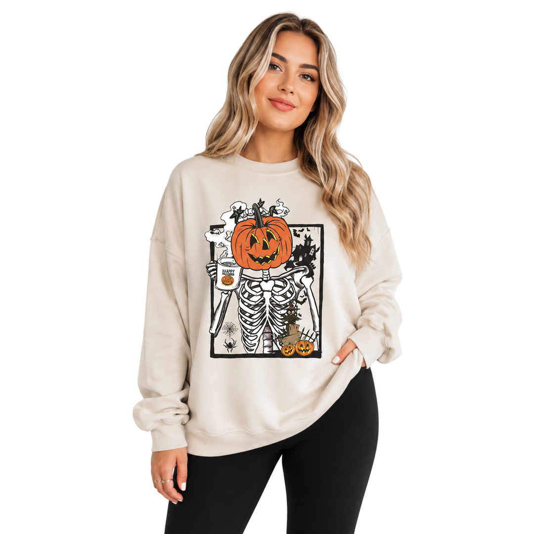 Halloween Pumpkin Sweatshirt - Floral Round Neck Design
