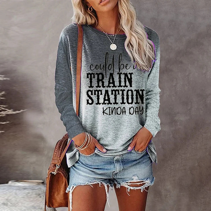 Women’s Retro 3D Print Long Sleeve T-Shirt casual outfit paired with jeans street style