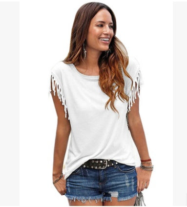plus size tassel t shirt tassel sleeve accent modern casual wear