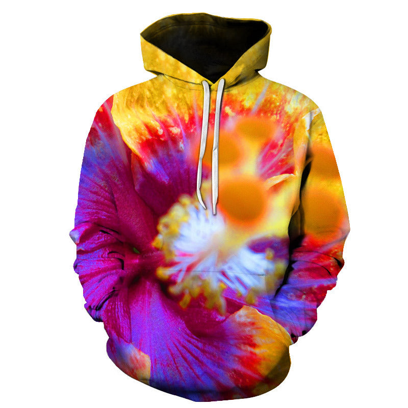 Rose Hoodie with Floral Print and Loose Fit Long Sleeve