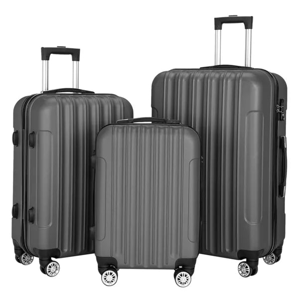 3-in-1 Dark Gray Travel Luggage Set with Case Large Capacity