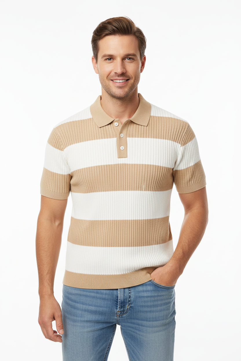 Men’s Short Sleeve Lapel Knit Sweater Slim Fit Summer Top