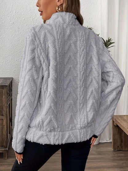 women's oversized fleece pullover quarter zip closure contrast stitching athleisure loungewear plus size

