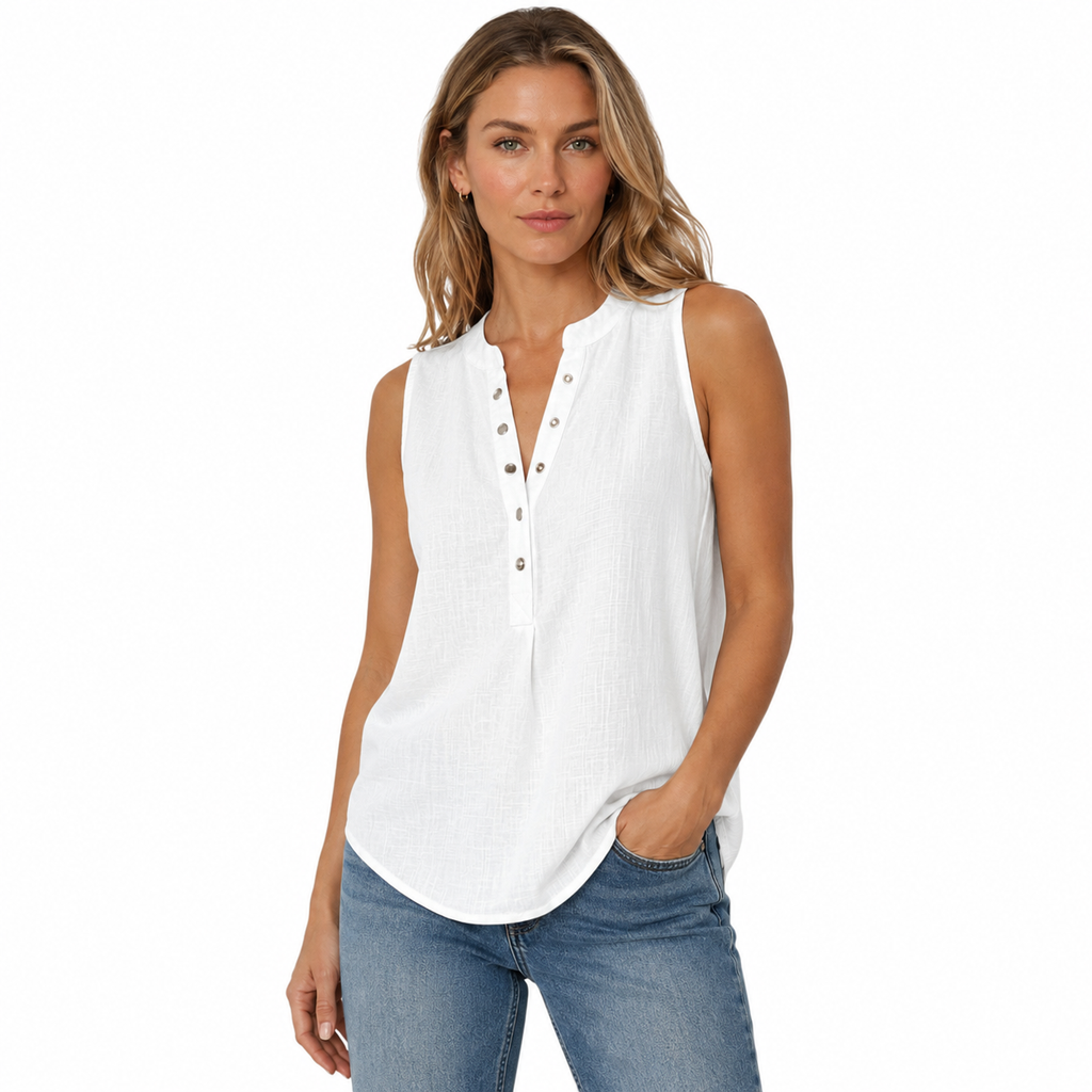 Women's Sleeveless Blouse - Relaxed Button Workwear Top