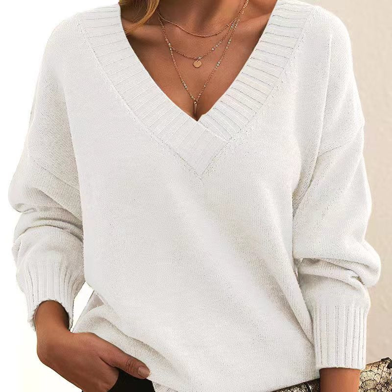 Women’s V-Neck Sweater   Cozy Loose Knit for Autumn &amp; Winter