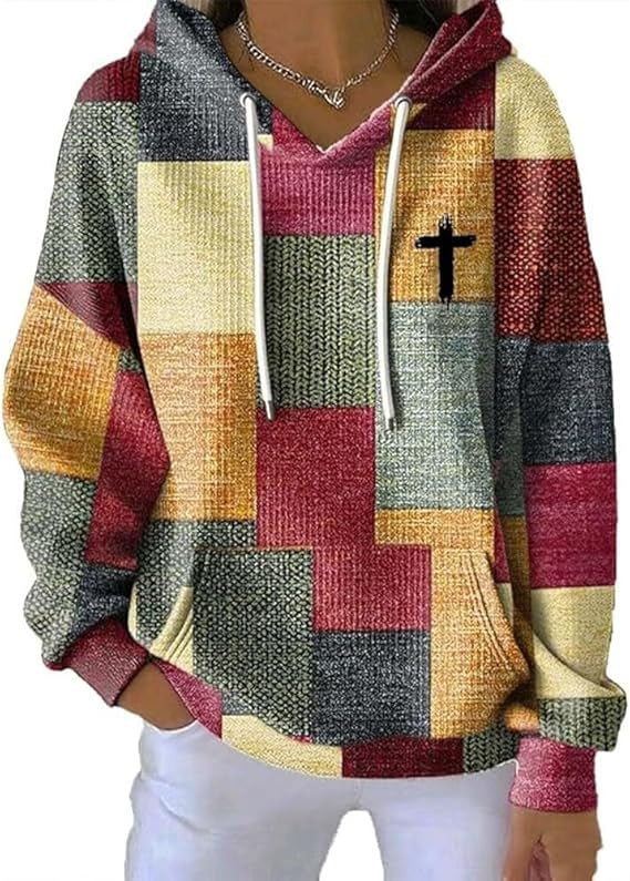 Stylish Casual Women's Plaid Hoodie Retro Pullover Fit