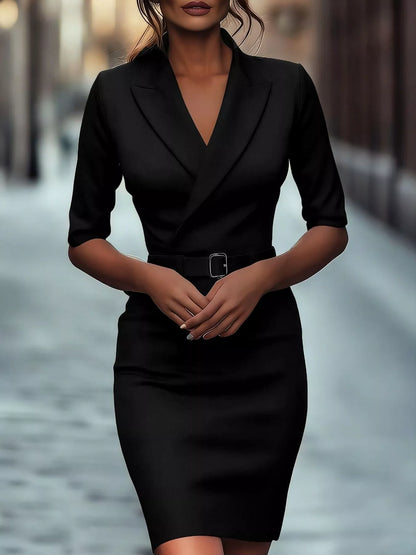 Half sleeve wrap dress surplice neckline with belt, shoulder and sleeve measurement focus for better fit, polyester fabric
