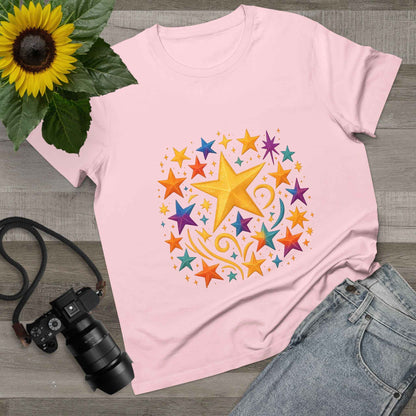 Women’s Vibrant Star Tee-100% Cotton Star Print T-Shirt