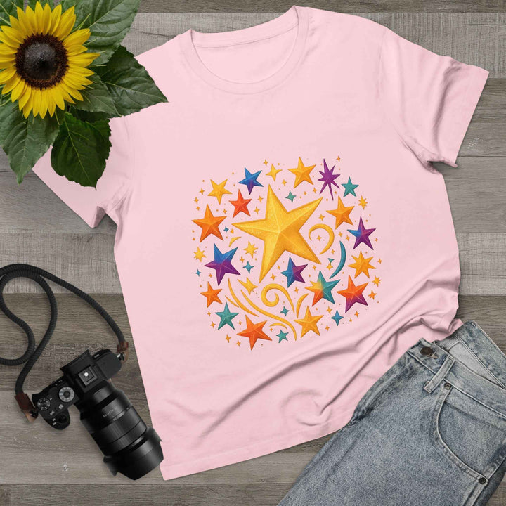 Women’s Vibrant Star Tee-100% Cotton Star Print T-Shirt