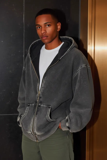 Men wool lined cotton tracksuit with hoodie and pants for cold days. Casual loose fit, soft cotton feel, winter ready comfort. Upgrade your style now