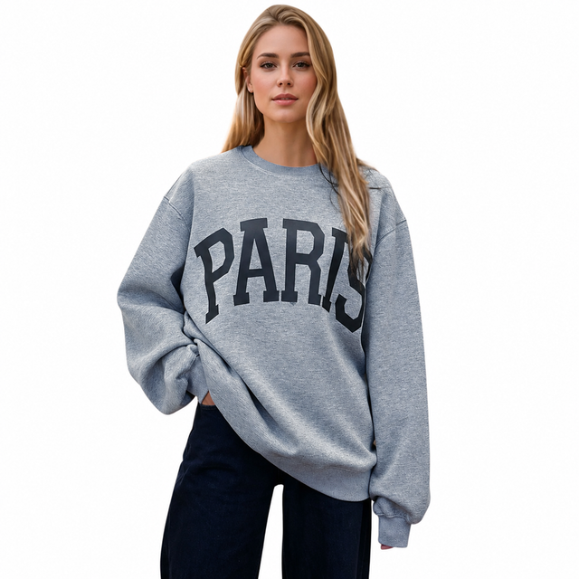 Women's scuba sweatshirt with round neck, smooth Paris Air knit, ribbed cuffs and hem, regular fit and slightly stretchy feel