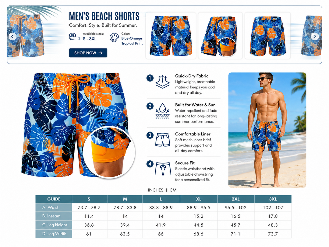 Herren-Strandshorts – auffällige Prints, ganztägiger Komfort