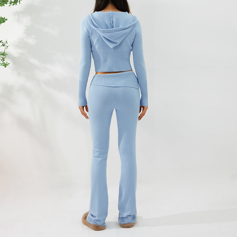 Zip Up Hoodie Womens - Cozy Knit 2-Pc High Waist Pants!