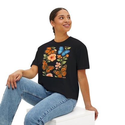 Butterfly Floral Women’s Boxy Tee – Vintage Style