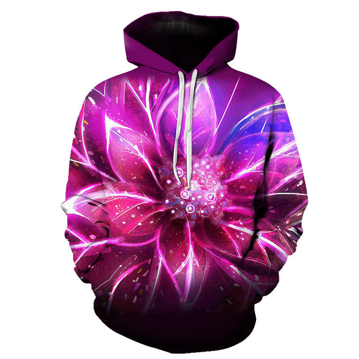 Rose Hoodie with Floral Print and Loose Fit Long Sleeve