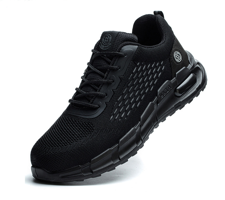 Work Sneakers for Men with Black Knit Mesh and Lace-Ups