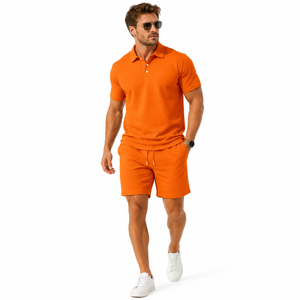 Men's Matching Set Short Sleeve Polo with Casual Shorts