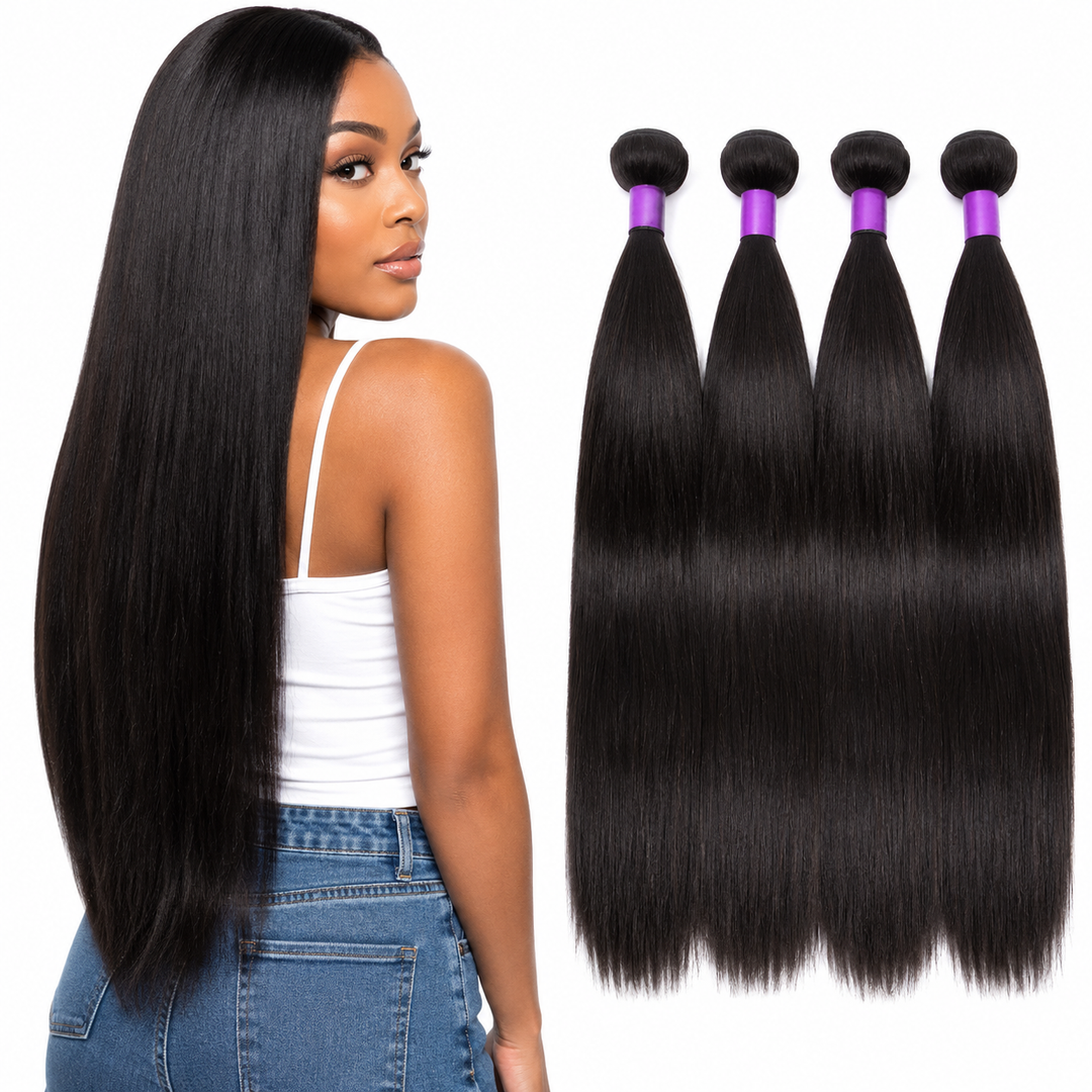 Soft Brazilian straight hair bundle with two layer mechanism, natural black shade and 100g piece weight for hair styling uses