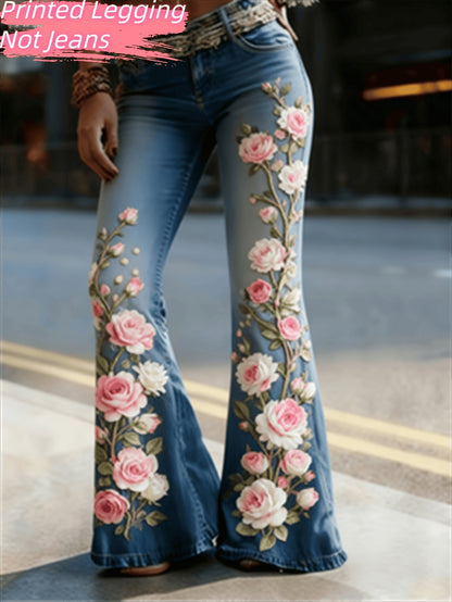 womens flared jeans geometric print flare leg in light blue wash, fashion-forward bell bottom jeans for women