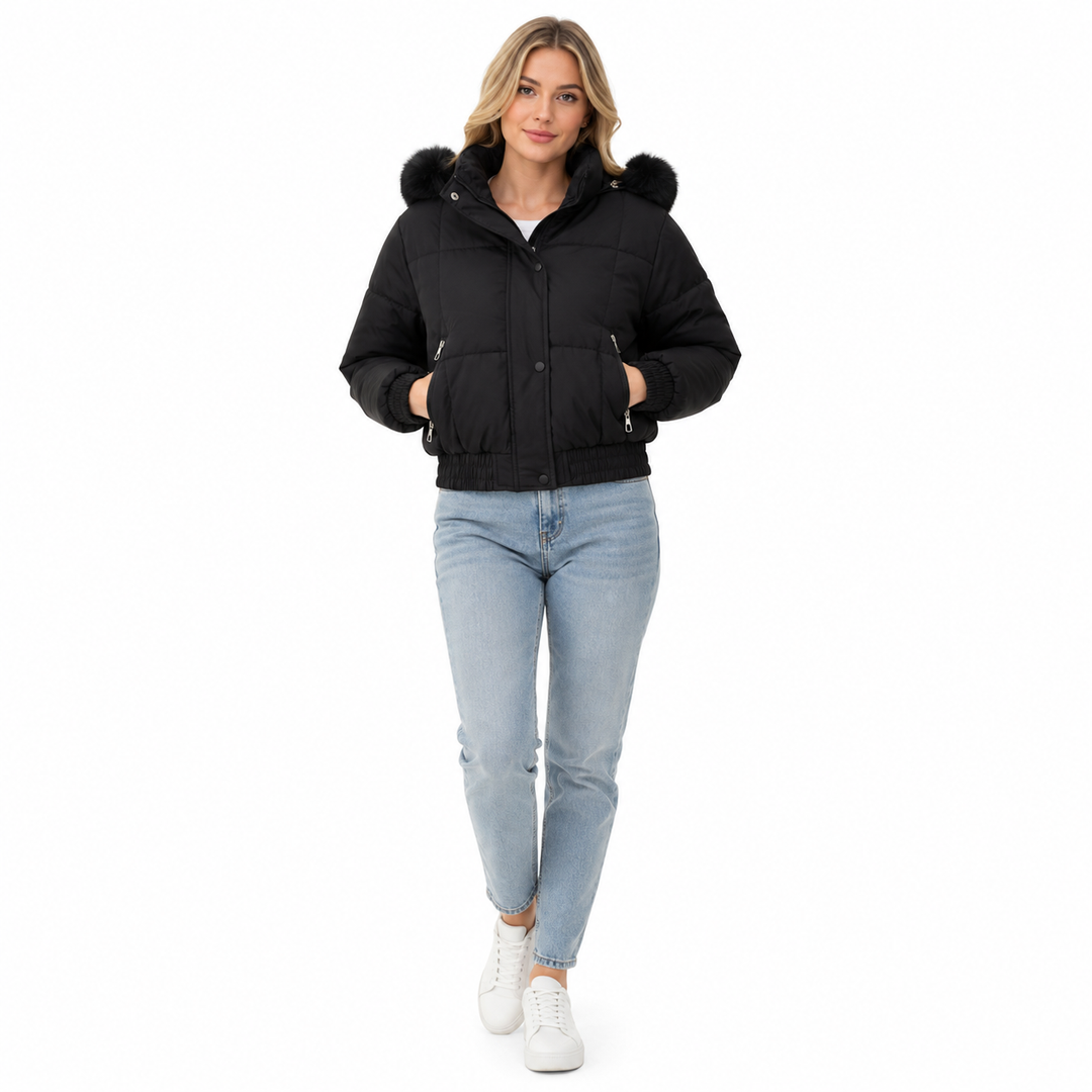 Cropped Puffer Jacket Women - Warm Hooded