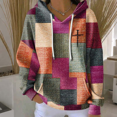 Stylish Casual Women's Plaid Hoodie Retro Pullover Fit