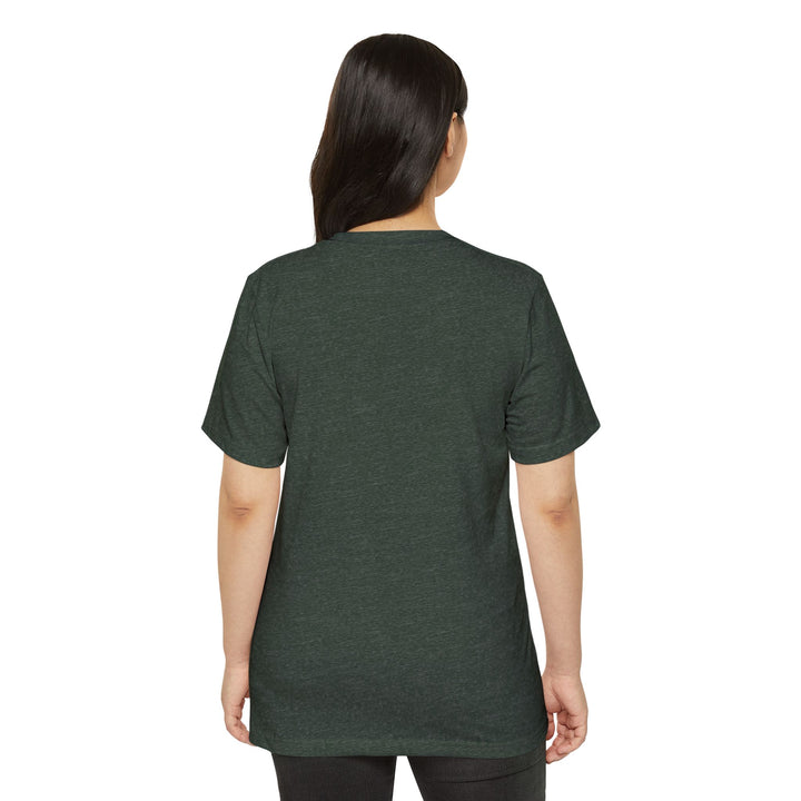 Person wearing a green t-shirt on a white background