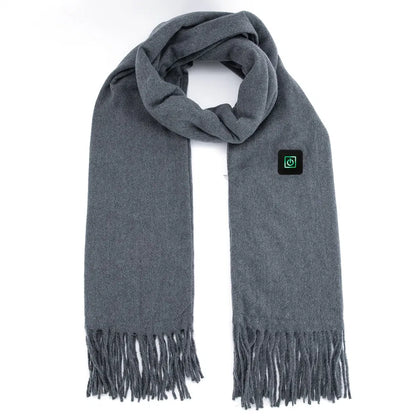 "electric heated winter scarf black cozy artificial wool texture ideal for outdoor sports"