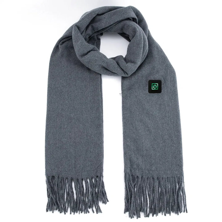 "electric heated winter scarf black cozy artificial wool texture ideal for outdoor sports"
