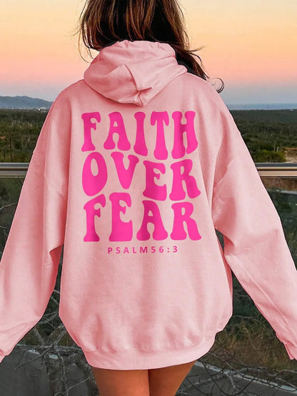 faith over fear hoodie side view dropped shoulder seam and relaxed sleeve length detail for oversized women street style
