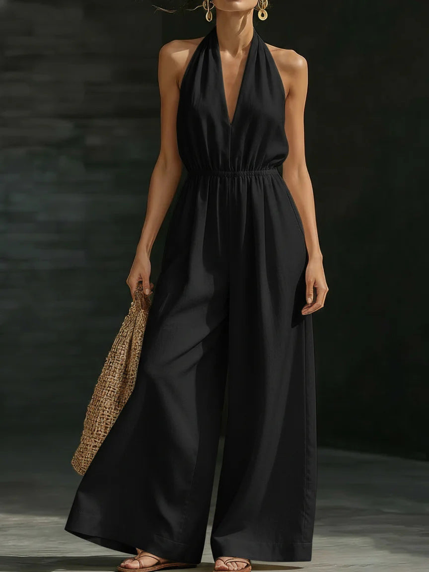 Modern sleeveless women’s jumpsuit styled for vacations, dinners, and warm-weather events