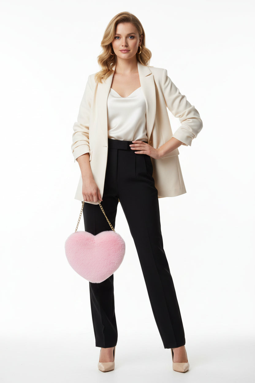 women heart shaped plush handbag party style purse