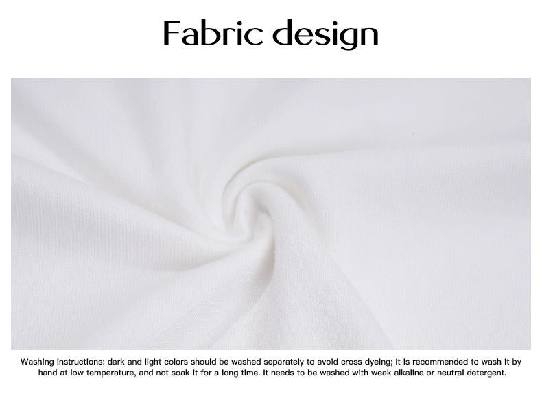 White fabric with washing instructions text at the bottom