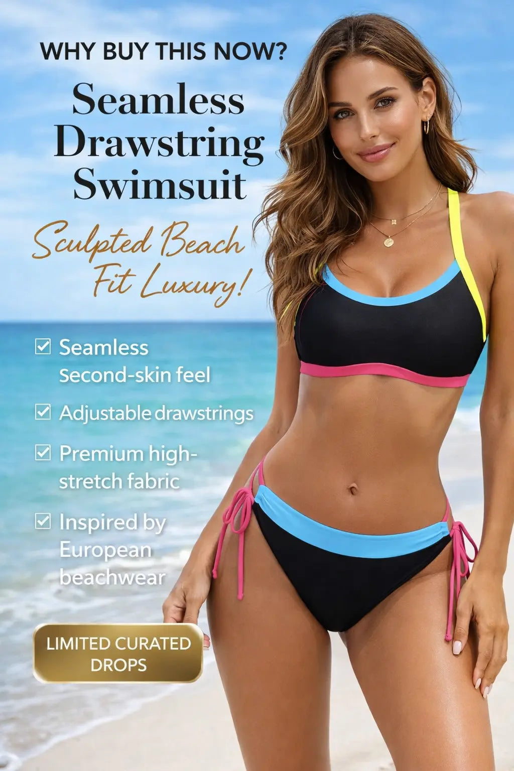 vacation swimsuit women drawstring waist flattering curve control