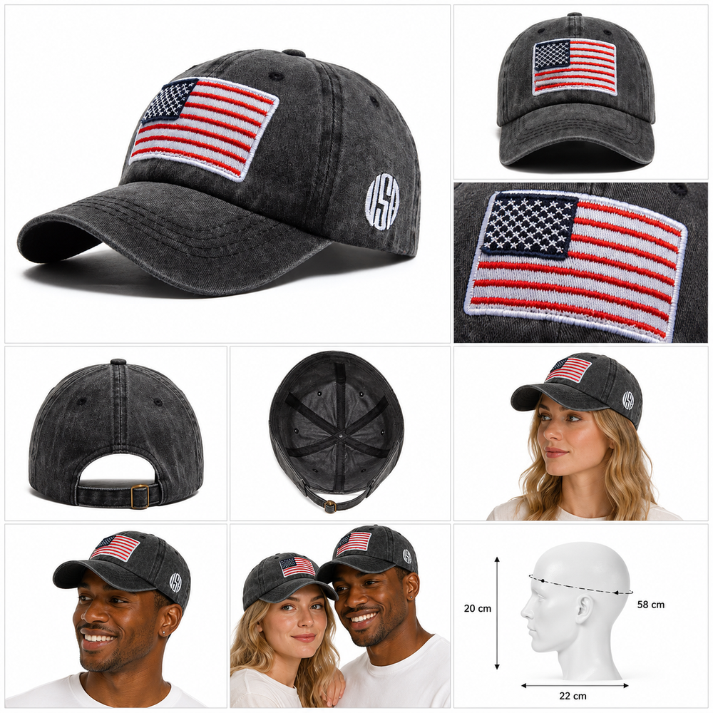 Unisex adjustable baseball cap with distressed side-stitched letters, soft top, and retro outdoor style for camping trips now
