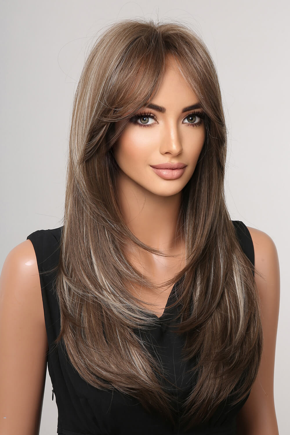 22 inch straight synthetic wig side profile refined silhouette controlled shine elegant daily wear
