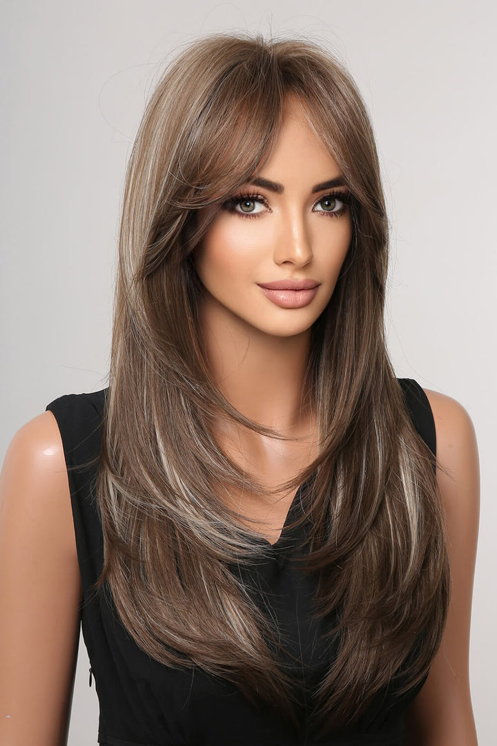 22 inch straight synthetic wig side profile refined silhouette controlled shine elegant daily wear